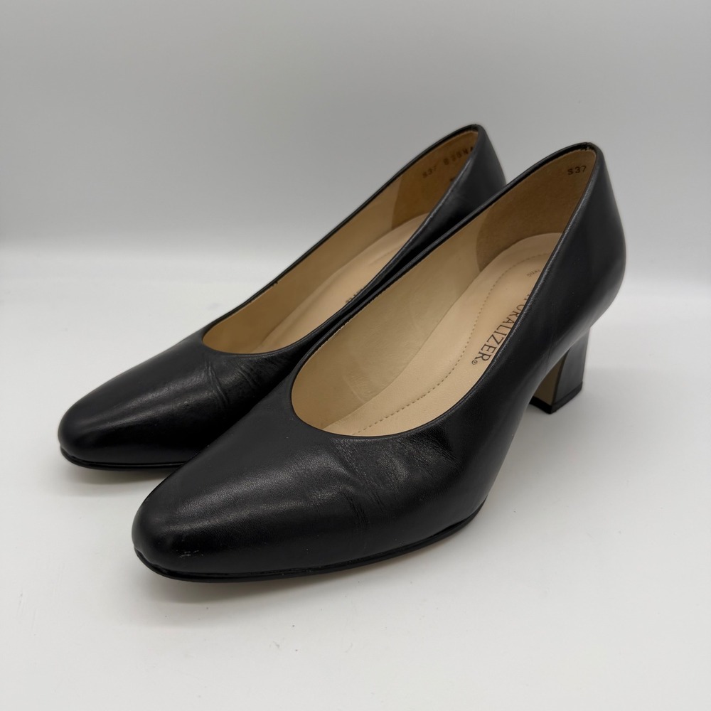 Naturalizer Womens Vintage Black Leather Block Heel Pumps 8W Classic Office